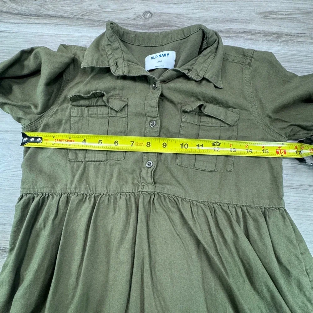 Old Navy Kids‎ Green Long Sleeve Collared Button Front Shirtdress Size L 10-12